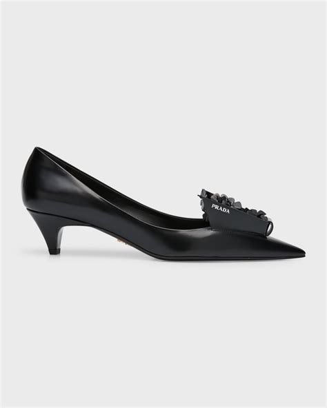 prada bouquet leather kitten-heel pumps|Prada suede ankle strap pumps.